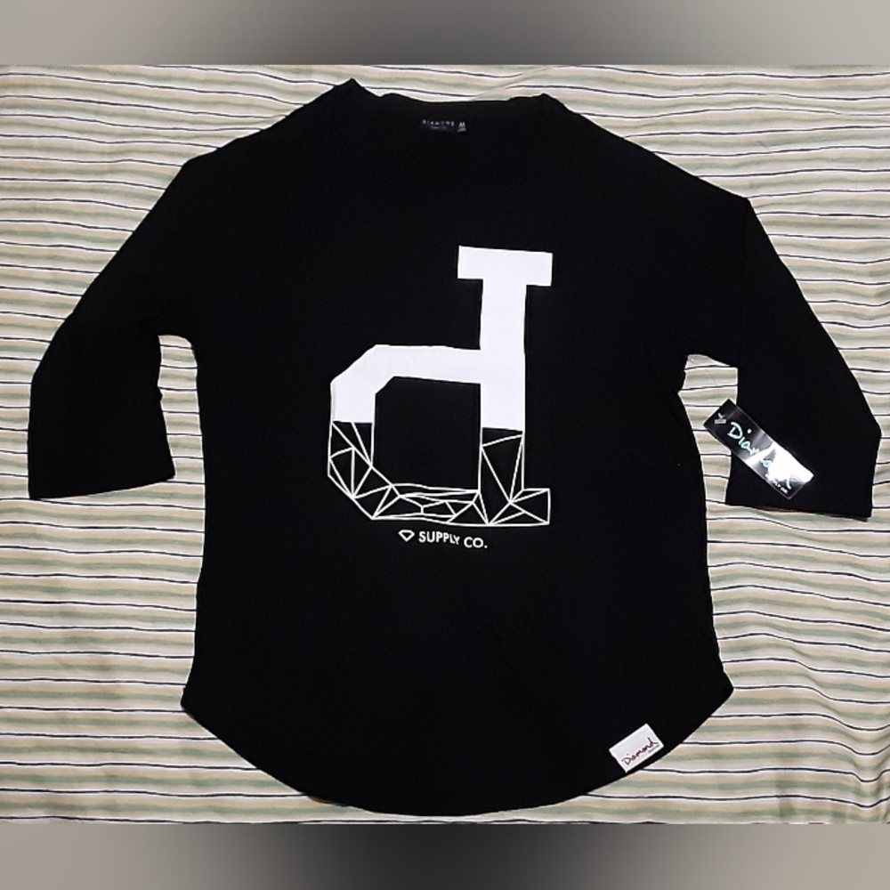 Diamond Supply Co., Women M, black tee, New, 3/4 sleeve, 100% cotton, very soft